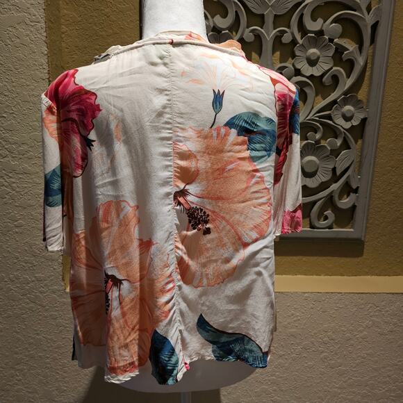 Farm Rio XL Boho Floral Blouse Top Statement Summer Resort Vacay Hibiscus Beach - Picture 4 of 9